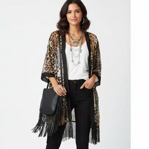 Buffalo Brown & Black Open Front Animal Print Swim Bathing suit Coverup XL